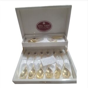 Royal Albert Gold Plated and Floral Spoon Set County Roses & Fine Tea Spoon Set